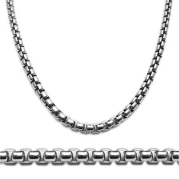 STERLING SILVER RHODIUM FINISH ROUND BOX CHAIN NECKLACE IN 5MM (GAUGE 500) - Picture 1 of 1